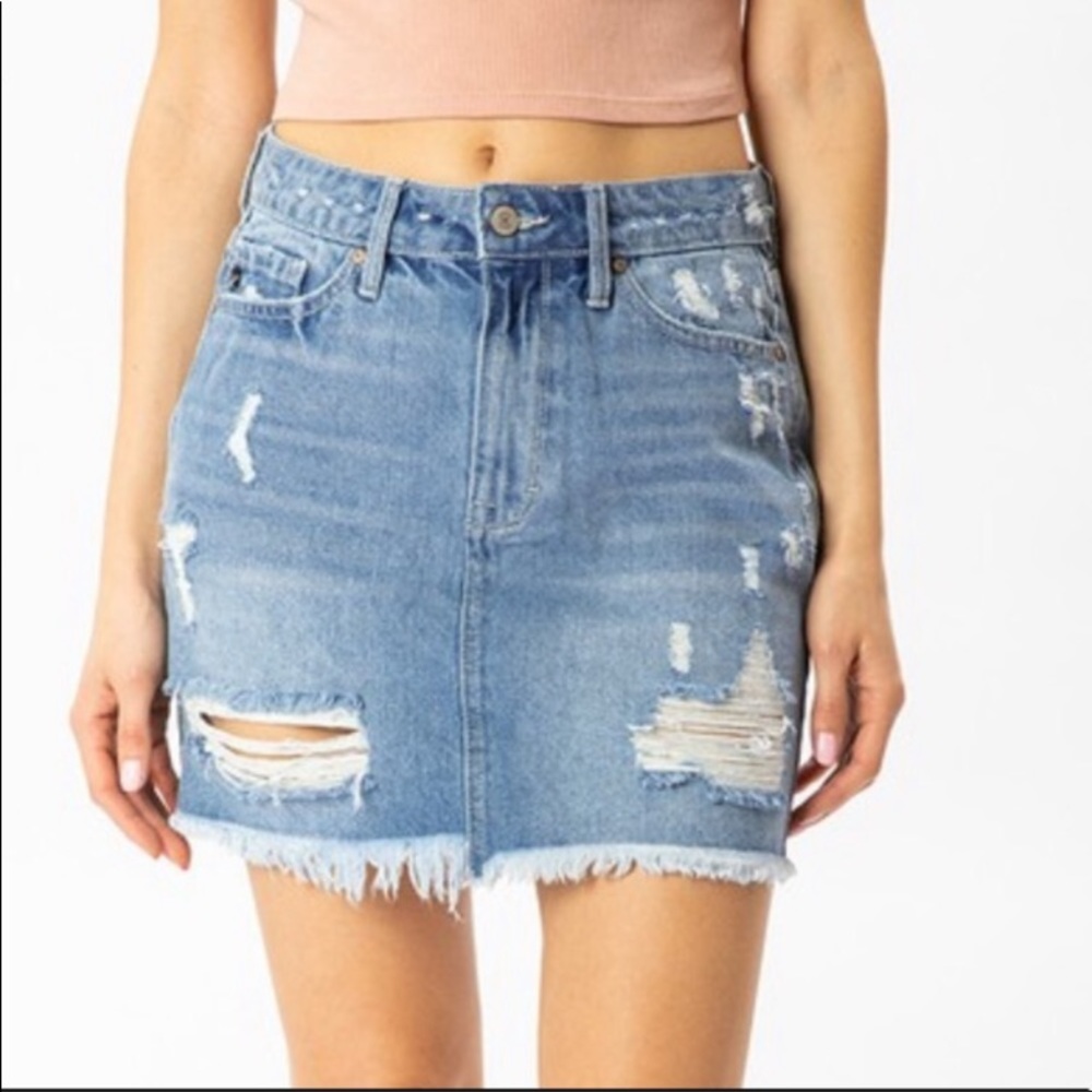 NWT KanCan Distressed Denim Jean Skirt